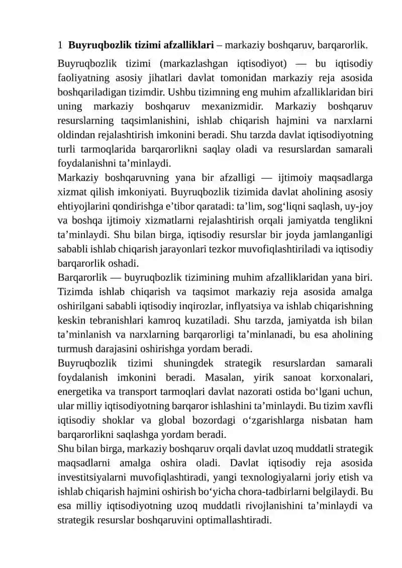 Buyruqbozlik va Bozor Iqtisodiyoti Tizimlarining Afzallik va Kamchiliklarni Tahlil Qilish 3