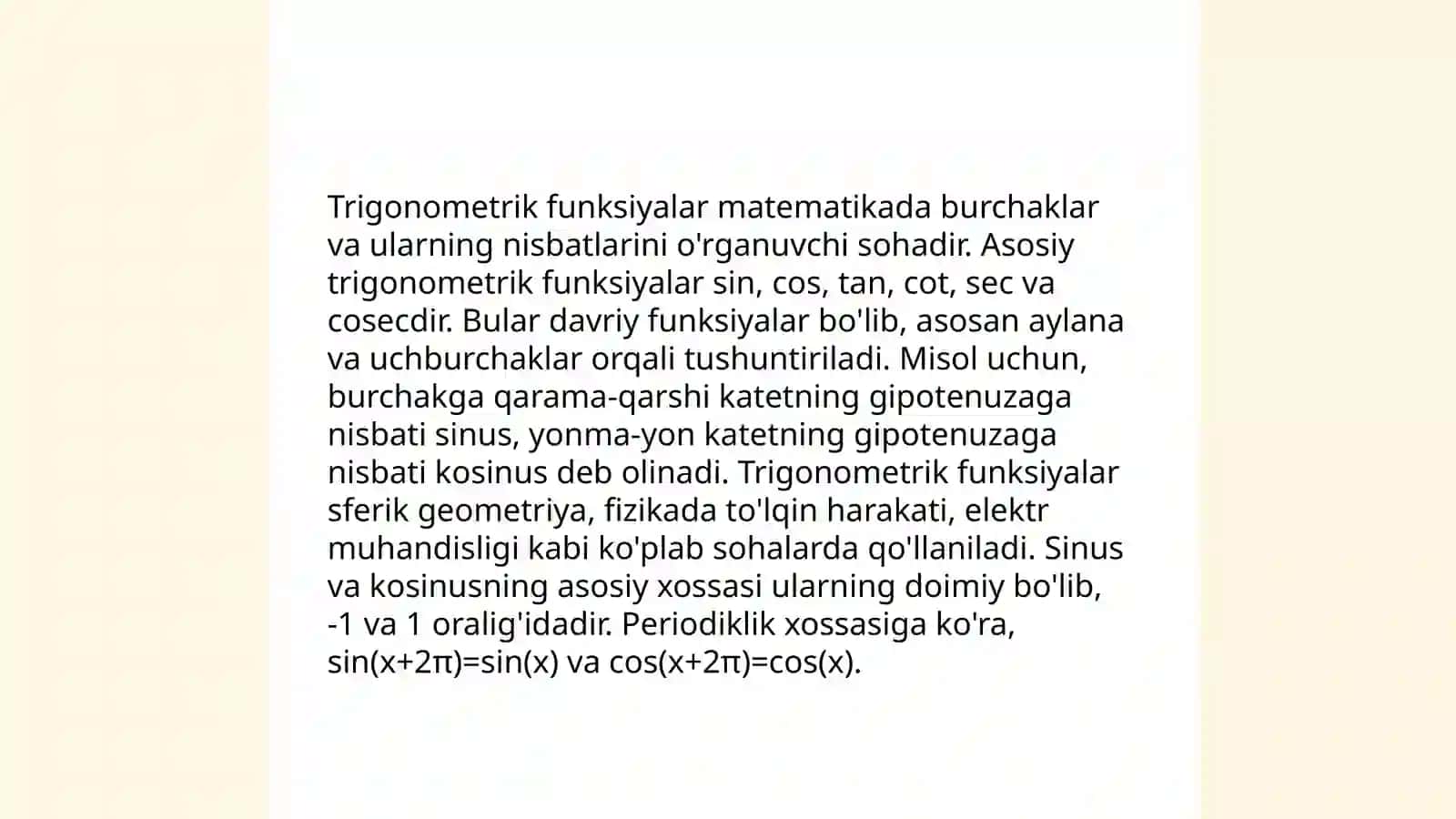 Trigonometrik funksiyalar va ularning xossalari 3
