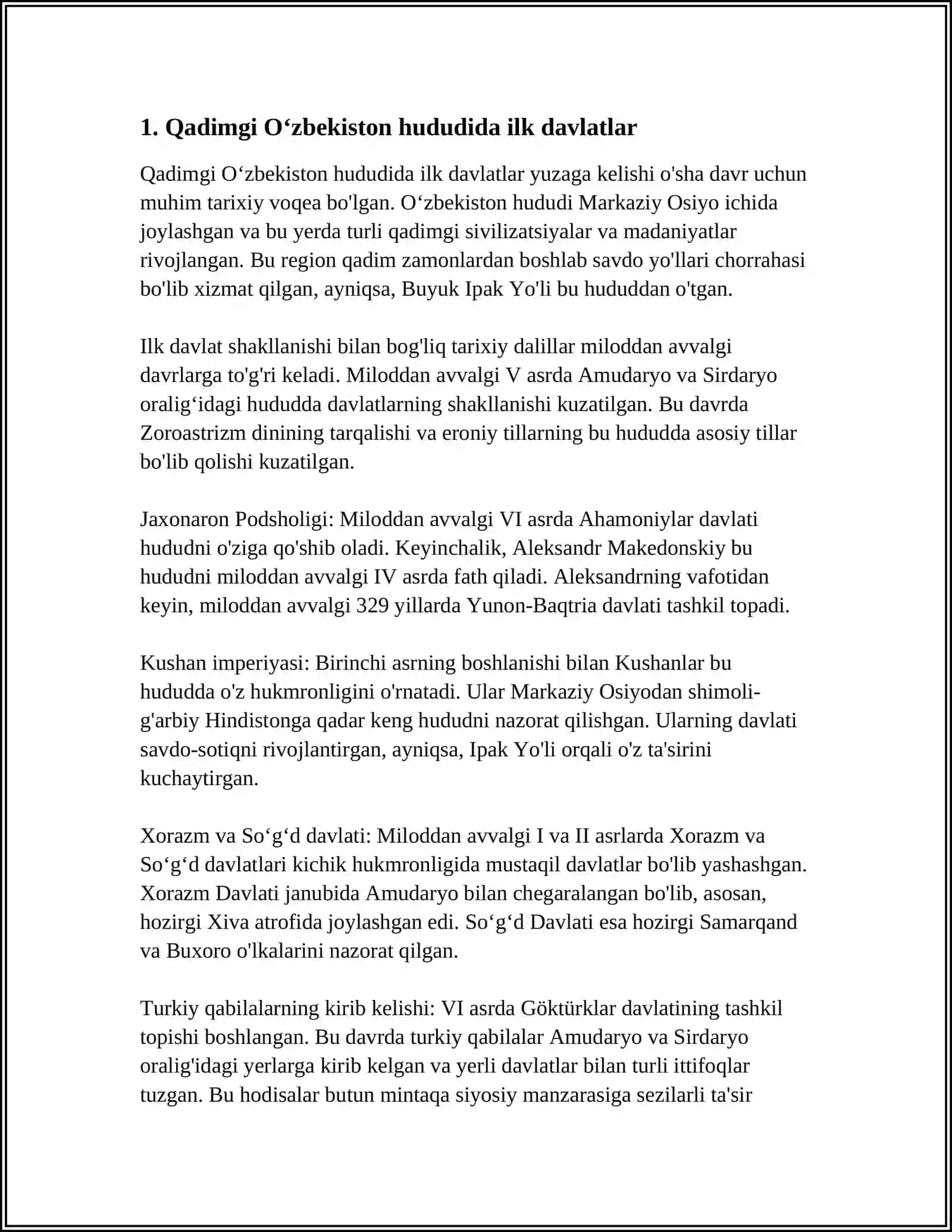 MUSTAQIL ISH Mavzu: O'ZBEKISTON TARIXI 3