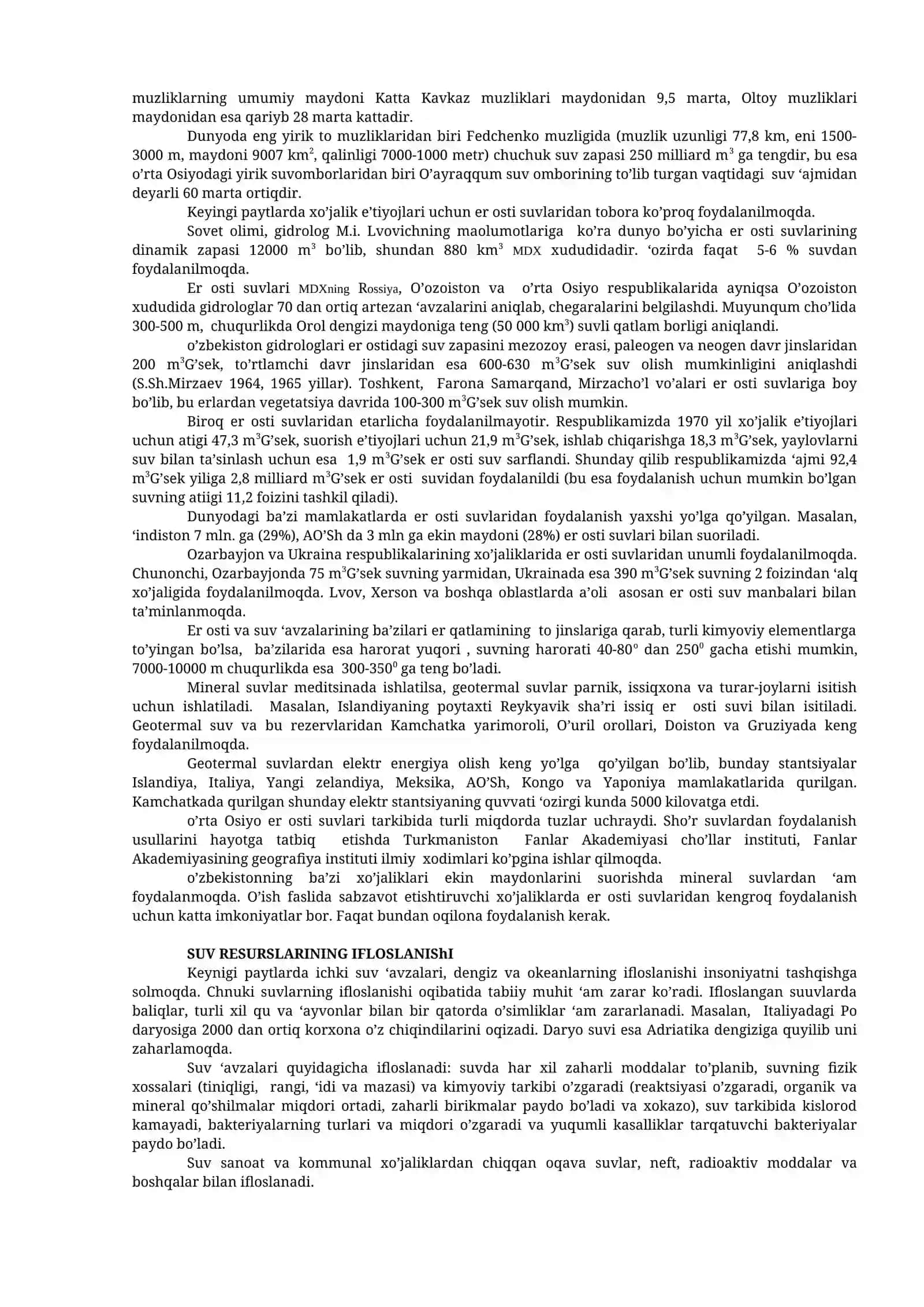 Suv resurslari va ulardan foydalanish xamda muxofaza qilish 3