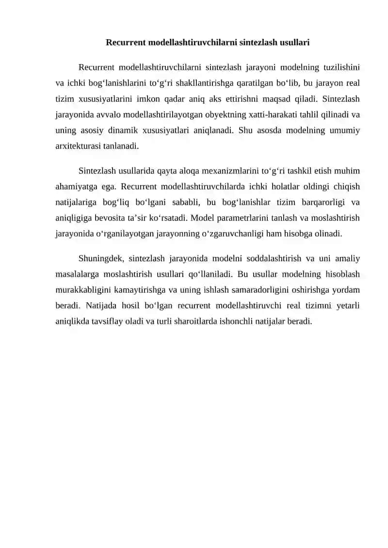 Algoritmlarni recurrent modellashtiruvchilarni sintezlash metodlari 3