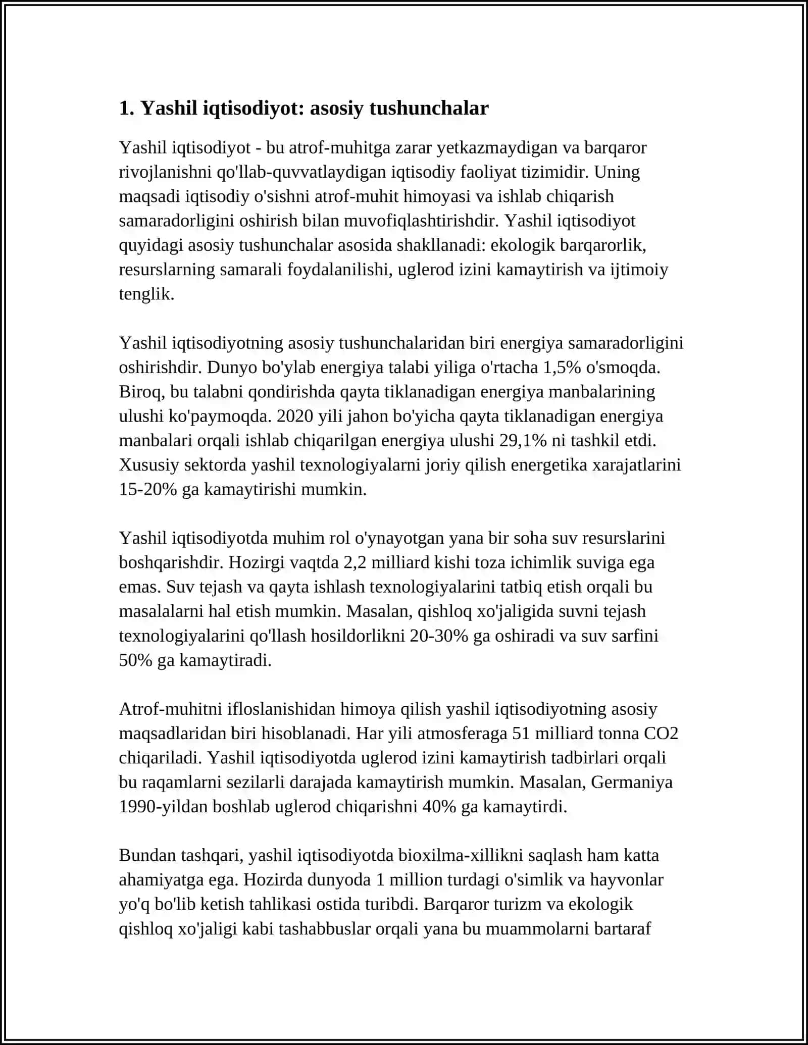 “YASHIL IQTISODIYOT”NI TAVSIFLOVCHI KO‘RSATKICHLAR TIZIMINI ANIQLASH BO‘YICHA YONDASHUVLAR 3