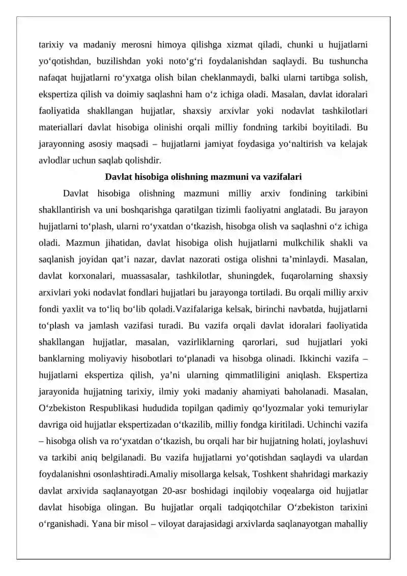O‘zbekiston Respublikasi Milliy arxiv fondi hujjatlarini davlat hisobiga olish va ro‘yxatdan o‘tkazish 3