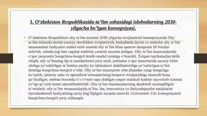 O‘zbekistonda oliy talim tizimini rivojlantirishning kansepsiyalari 2030-yilgacha 3