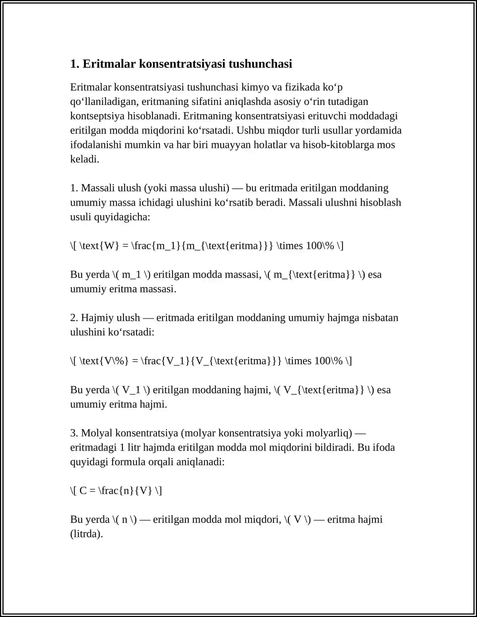 ERITMALAR KONSENTRATSIYASI VA ULARNI IFODALASH USULLARI 3