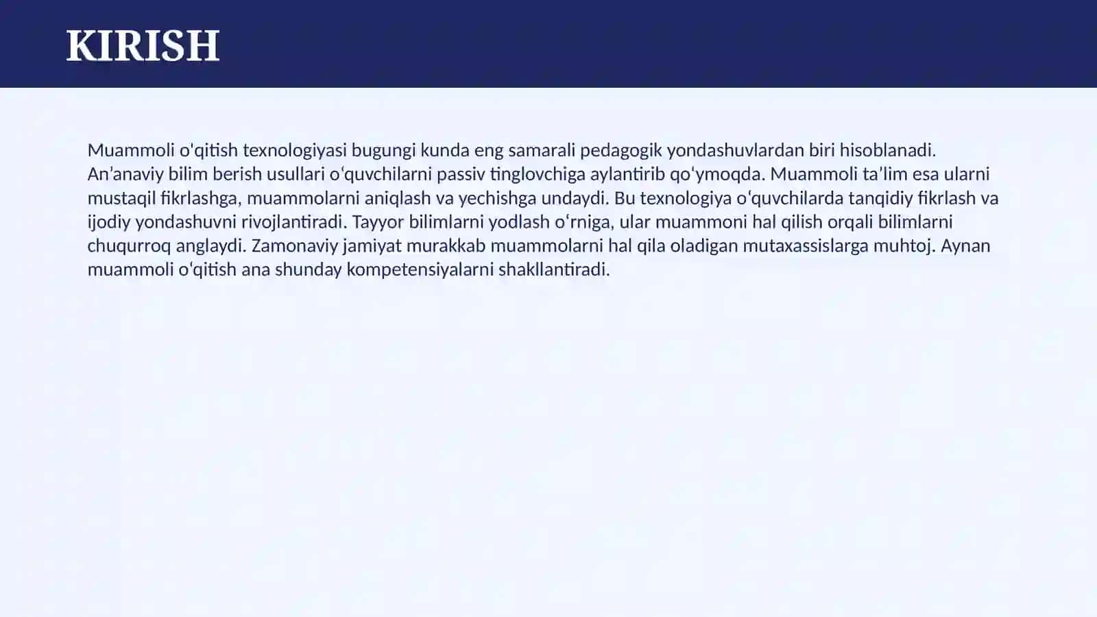 MUAMMOLI O'QITISH TEXNOLOGIYASI 3