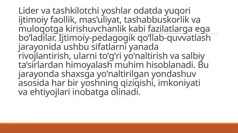 Lidervatashkilotchi yoshlarni ijtimoiy-pedagogik qoʻllab-quvvatlash 3