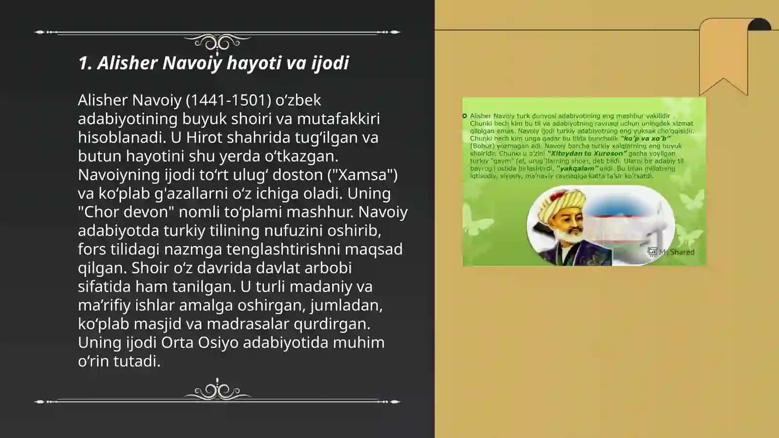 Alisher Navoiy - oʻzbek adabiy tilini mumtoz darajasiga koʻtargan siymo 3