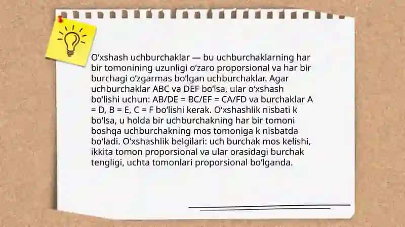 Oʻxshash uchburchaklar va ularning xossalari 3