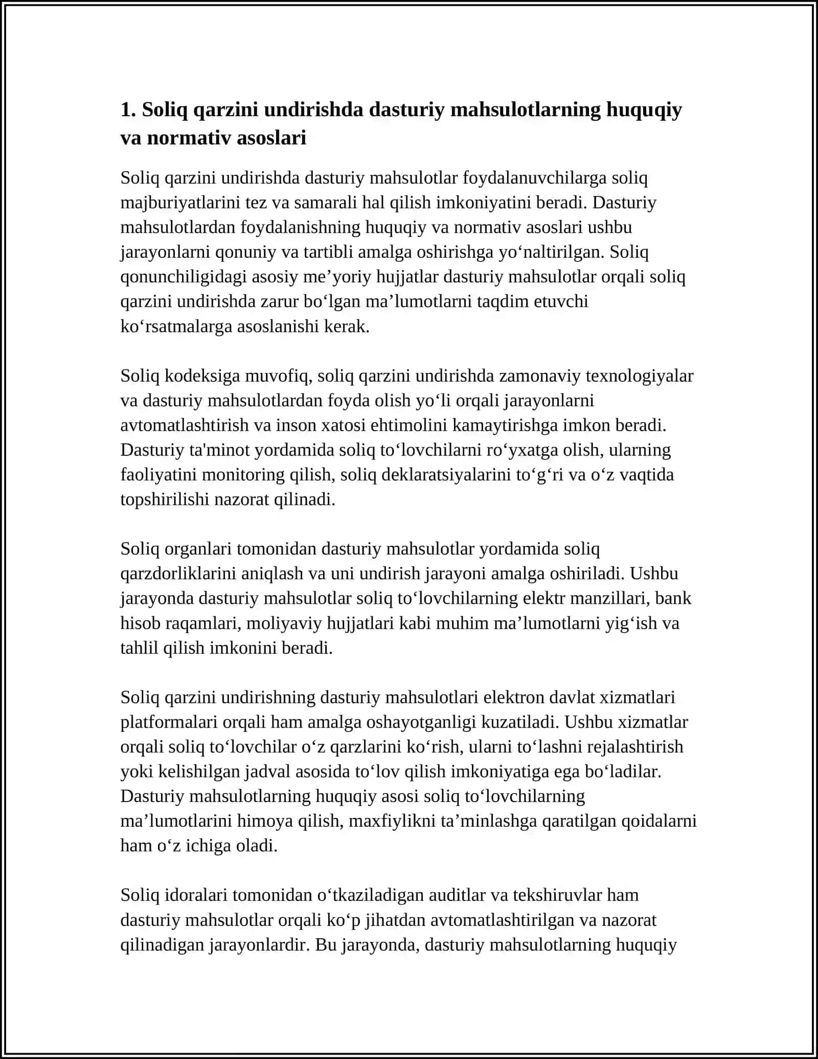 SOLIQ QARZINI UNDIRISHDA DASTURIY MAHSULOTLARDAN FOYDALANISH TARTIBI 3