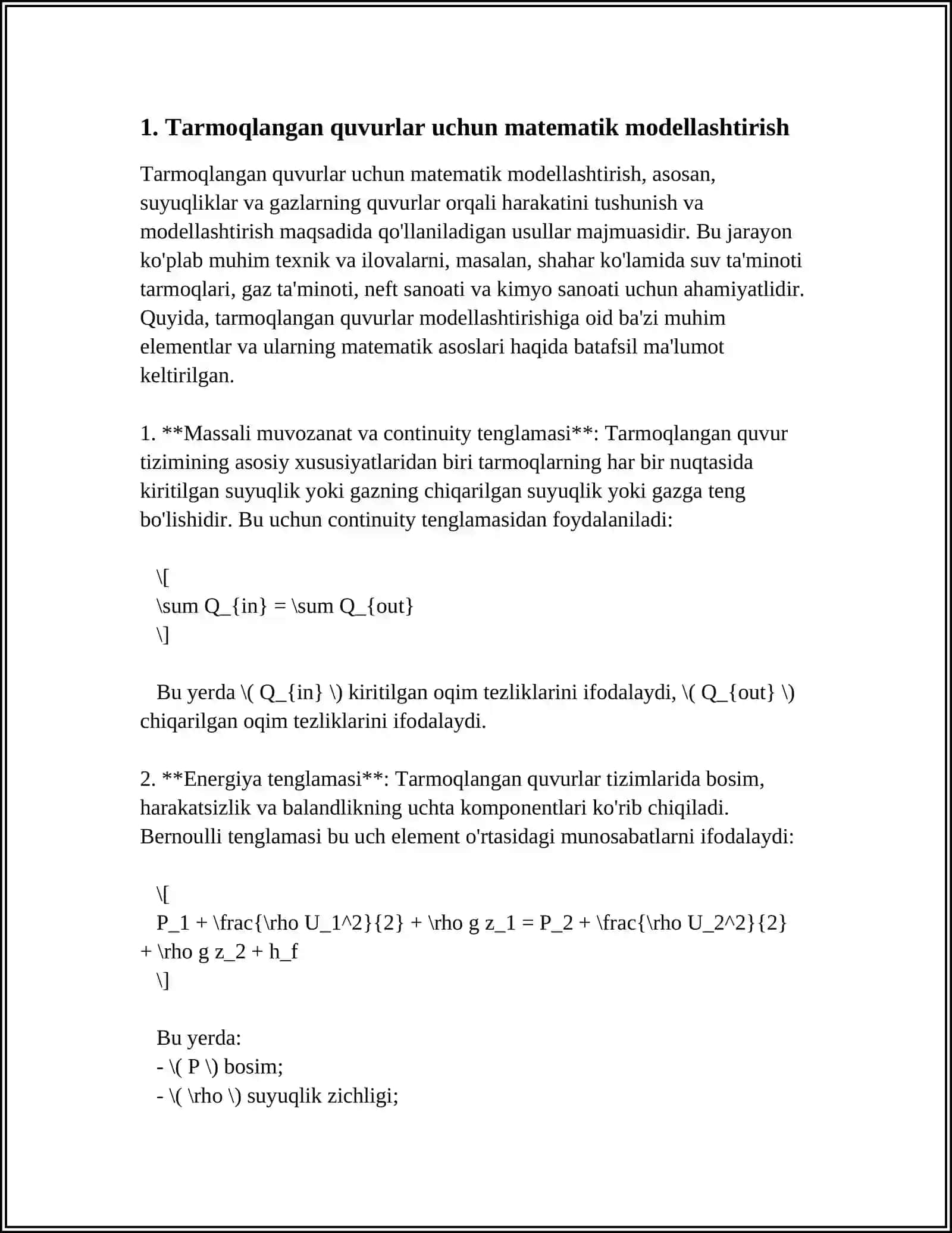 TARMOQLANGAN QUVURLAR UCHUN TAQSIMOT QONUNI,QON TOMIRLARINING MEXANIK MODELLARI 3