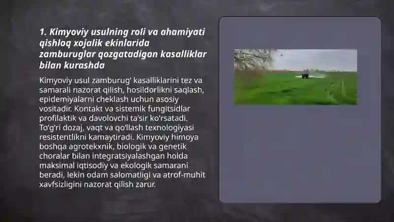 Qishloq xojalik ekinlarida zamburuglar qozgatadigan kasalliklar bilan kurashda kimyoviy usulning orni 3