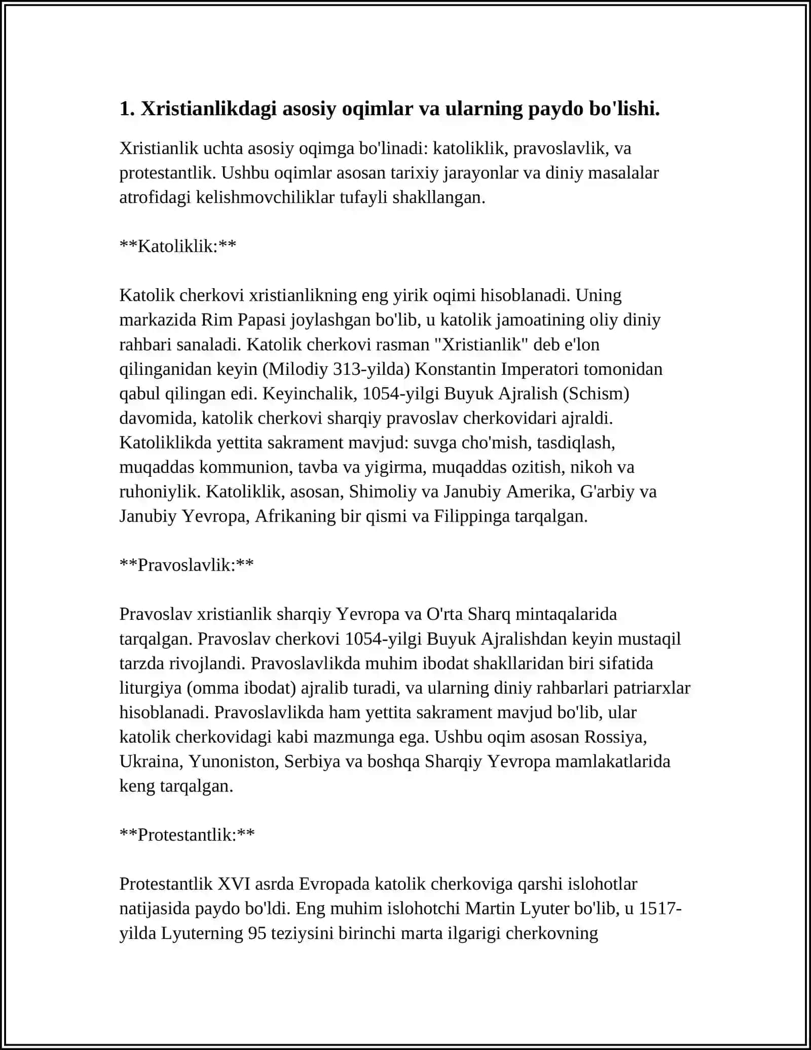XRISTIANLIKDAGI ASOSIY OQIMLAR, KATOLIK, PROVESTLAV, PROTEZTANTIZM HAQIDA VA ULAR ORASIDAGI FARQLAR 3