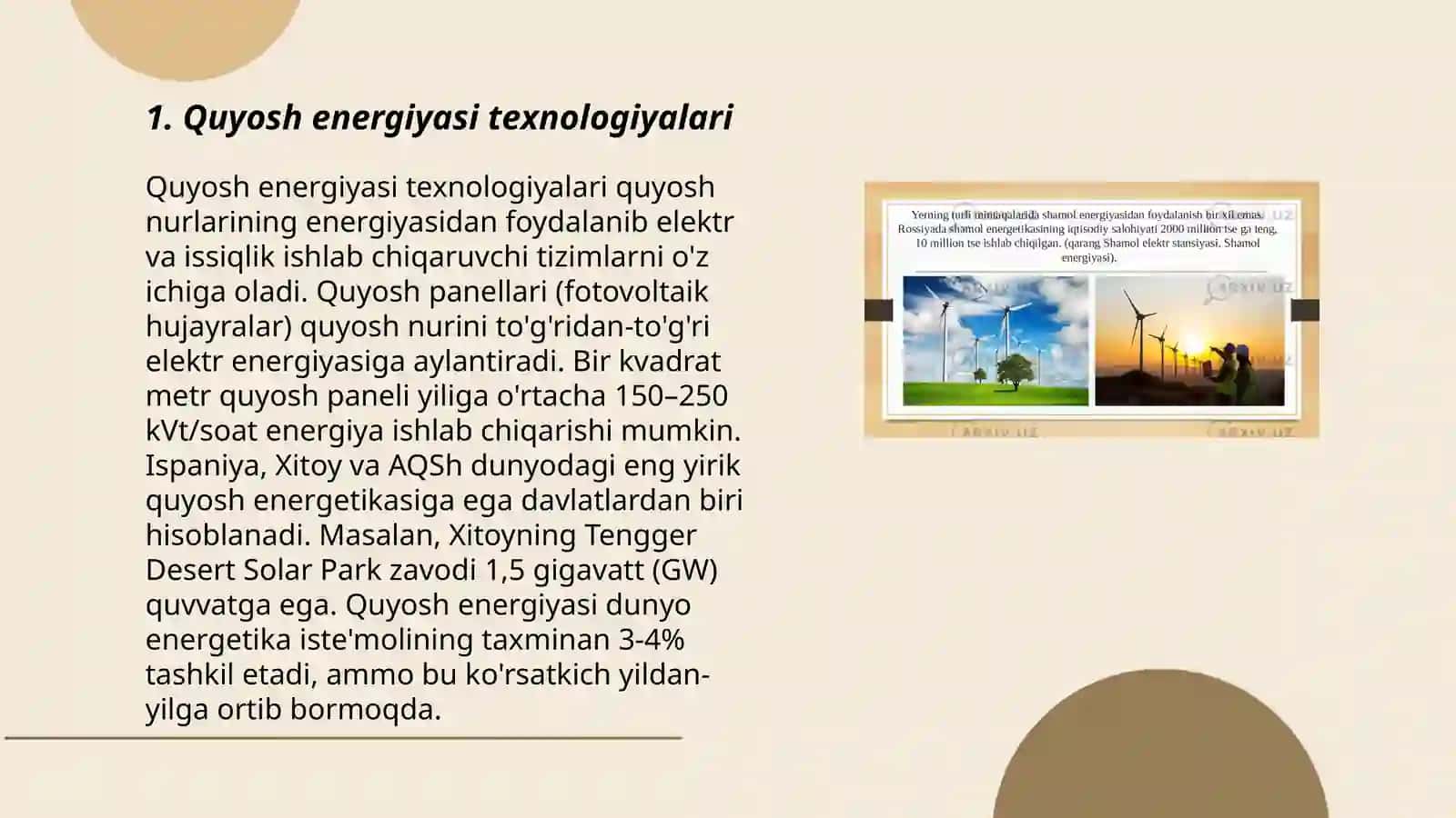 Quyosh energiyasi texnologiyalari 3