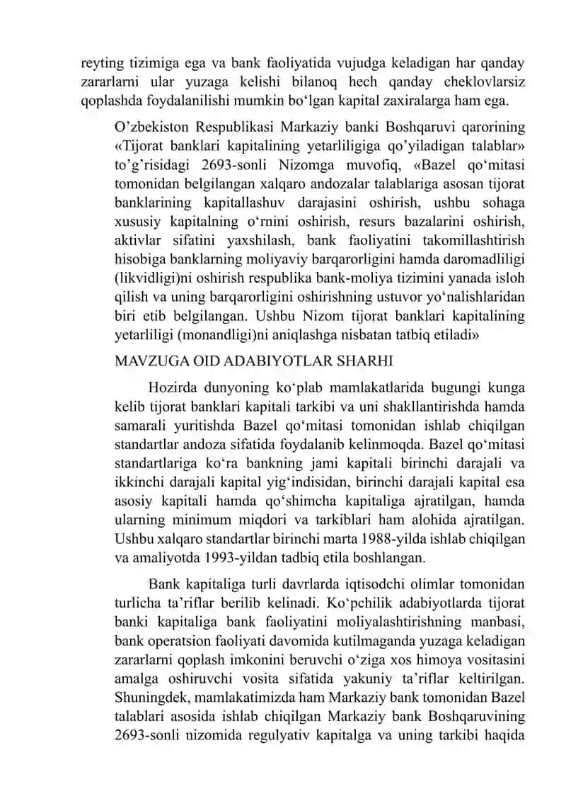Markaziy bank tomonidan tijorat banklari faoliyatini iqtisodiy normativlar orqali tartibga solishda kapital yetarligiga qo’yilgan talablar 3