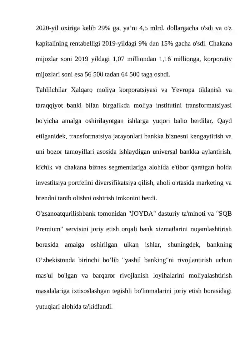 SANOAT QURILISH BANK IQTISODIY KO'RSATKICHLARI 3