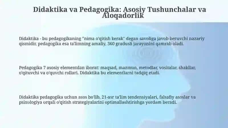 Didaktika va Pedagogika: Asosiy Tushunchalar va Aloqadorlik 3