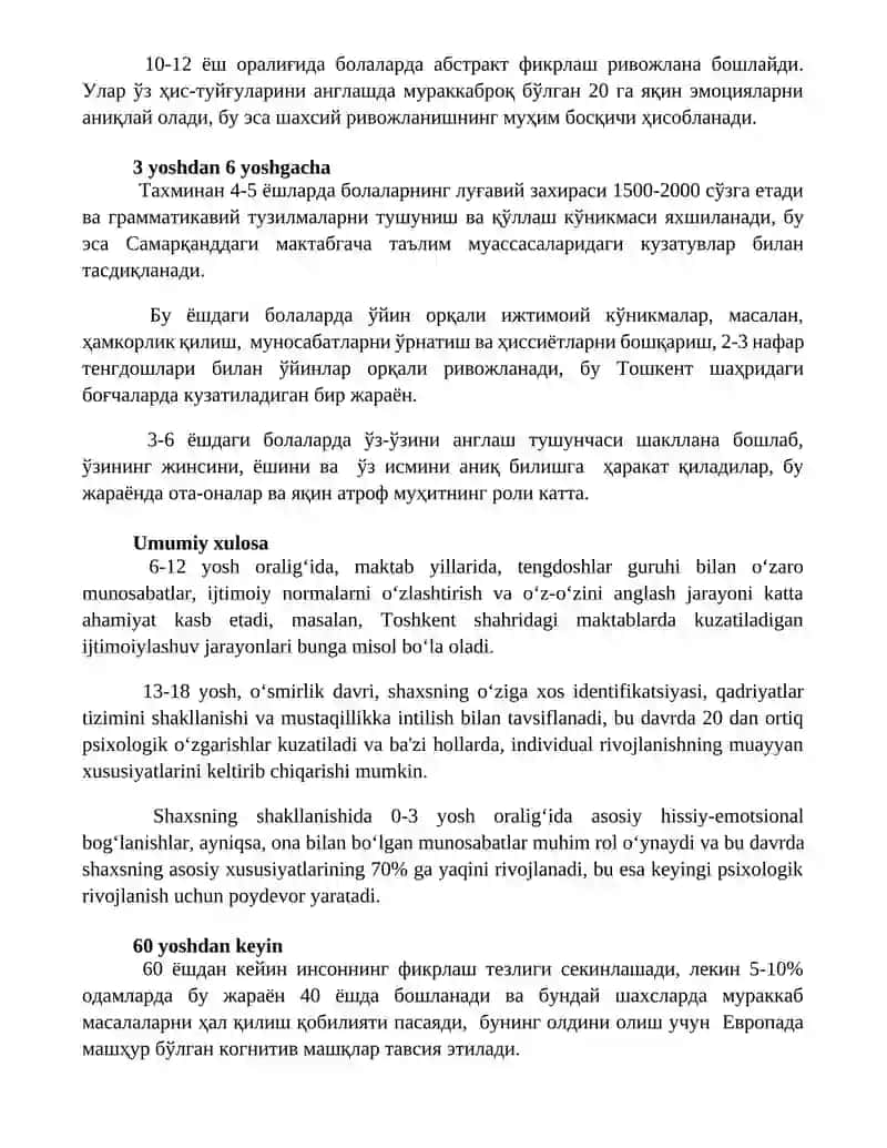 Шахс шаклланишининг хронологик жадвали 3