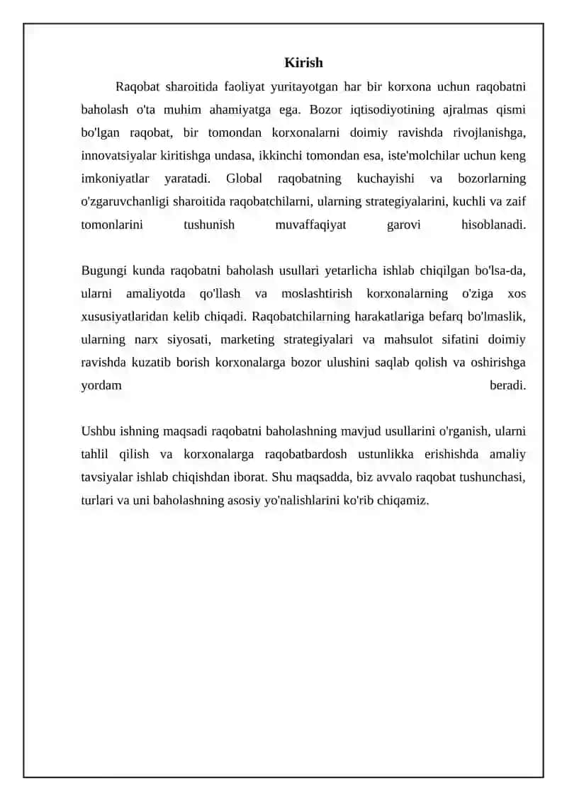 Raqobatchilikni baholash usullari 3
