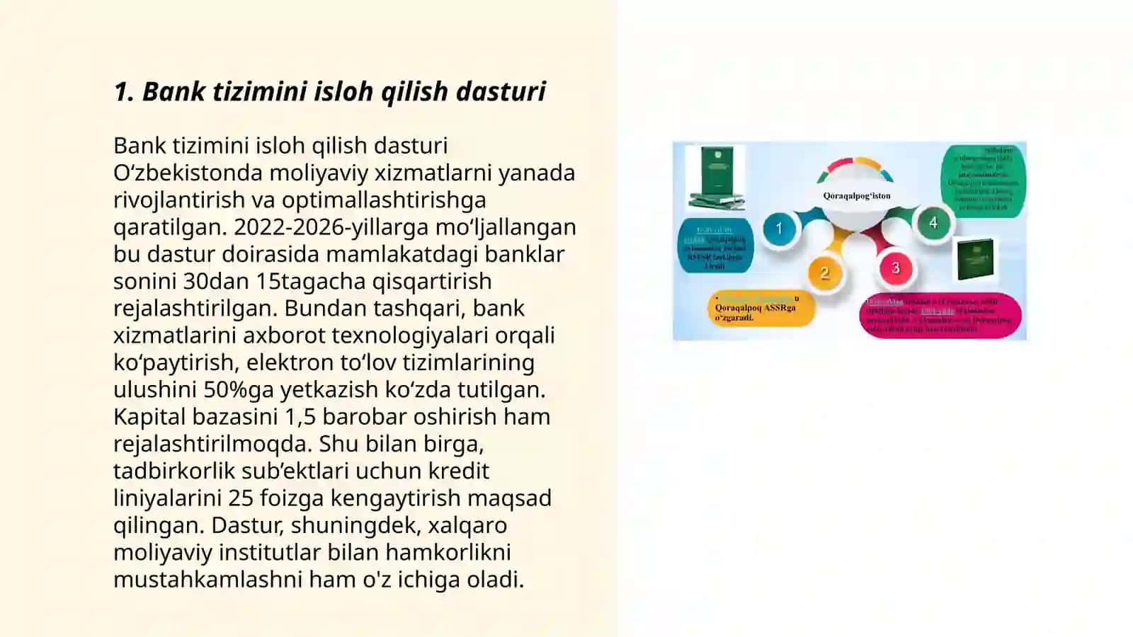 O'zbekiston Respublikasi Prezidentining 2020 yil 12 maydagi pf-5992-sonli O'zbekiston Respublikasining 2020-2025 yilga mo'ljallangan bank tizimini isloh qilish to'g'risidagi farmonga muvofiq vazifalar 3