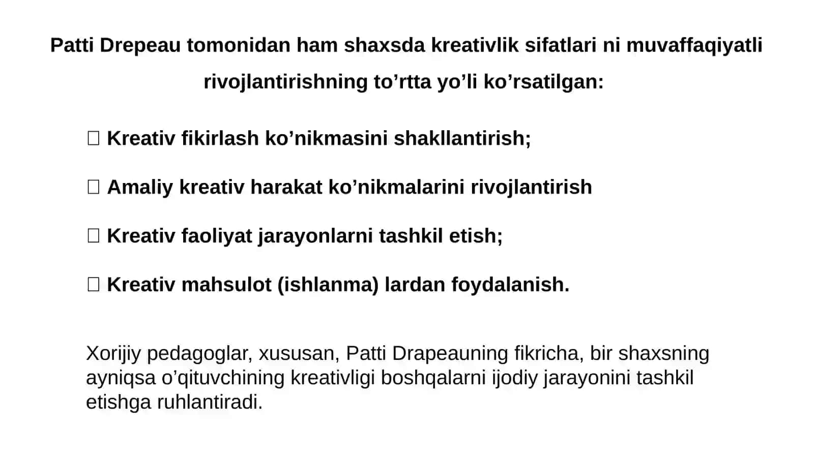 Pedagoglarda kreativlik sifatlarini rivojlantirish yo‘llari va shakllari 3