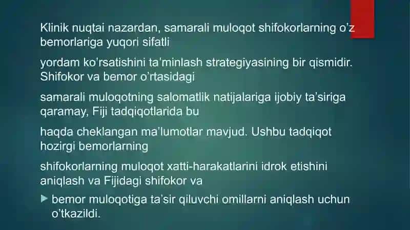 Shifoxonada bemor bilan suhbat 3