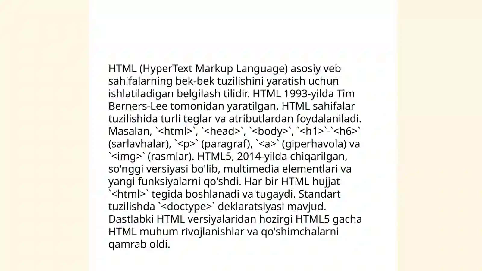 HTML tiliga kirish,uning asosiy elementlari.Teg tushunchasi 3