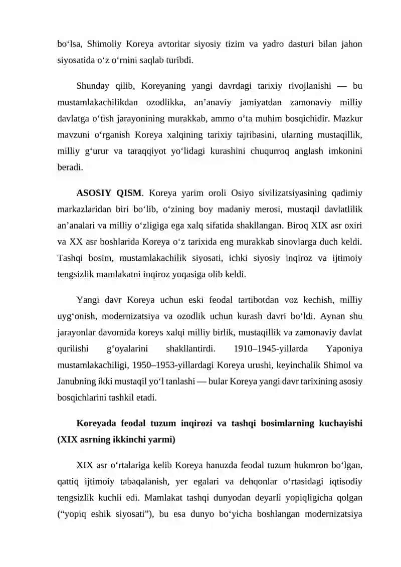 Koreya yangi davrda: tarixiy rivojlanishning asosiy voqealari va jarayonlari 3