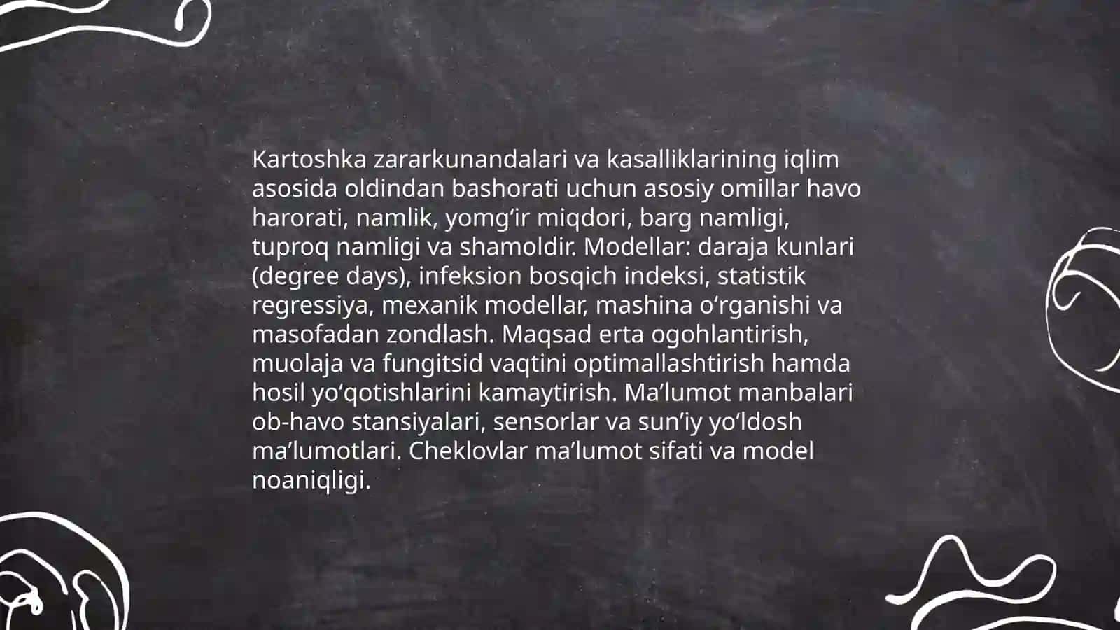 Kartoshka zararkunandalar va kasalliklarini tarqalishi va ko`pyishini oldindan basharot qilish 3
