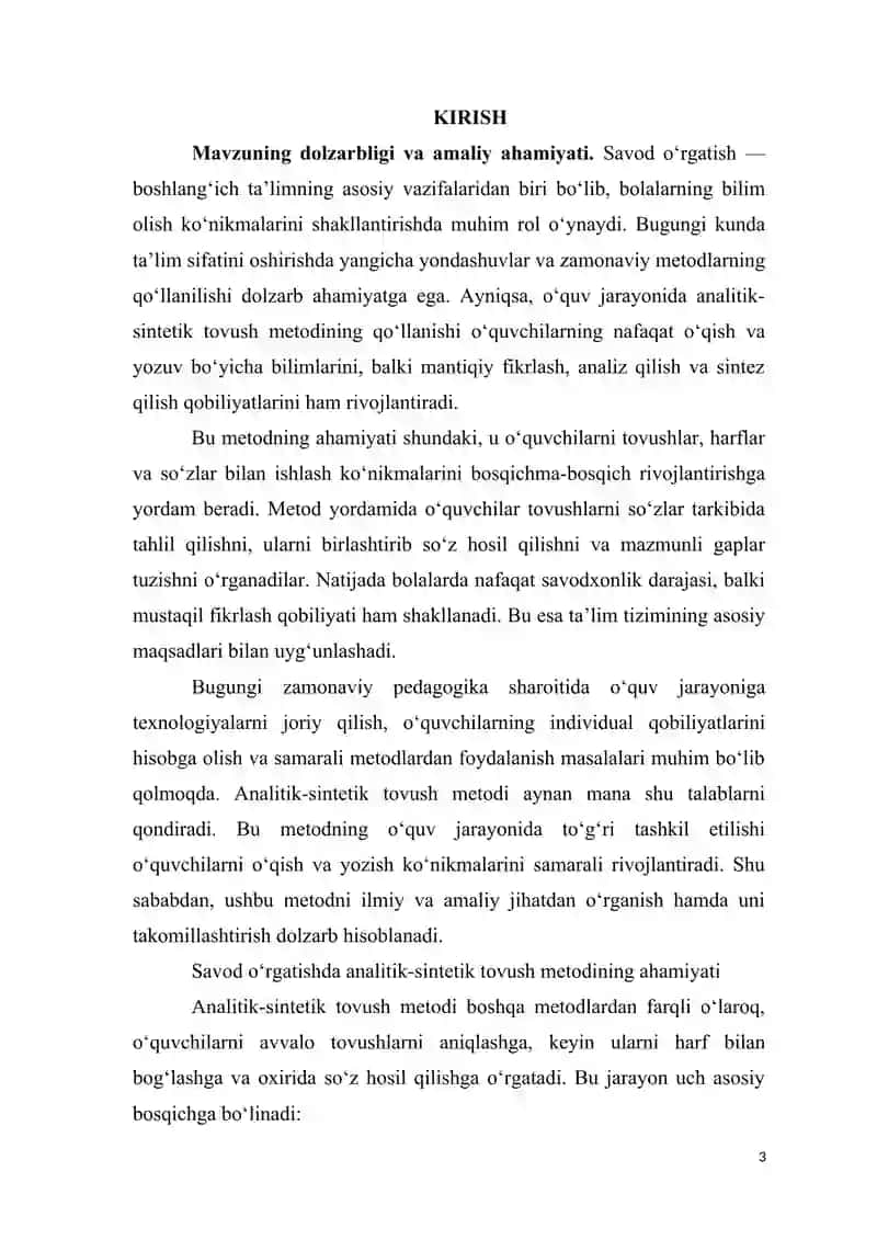 Savod oʻrgatishda analitik sintetik tovush metodi va uning xususiyatlari. 3