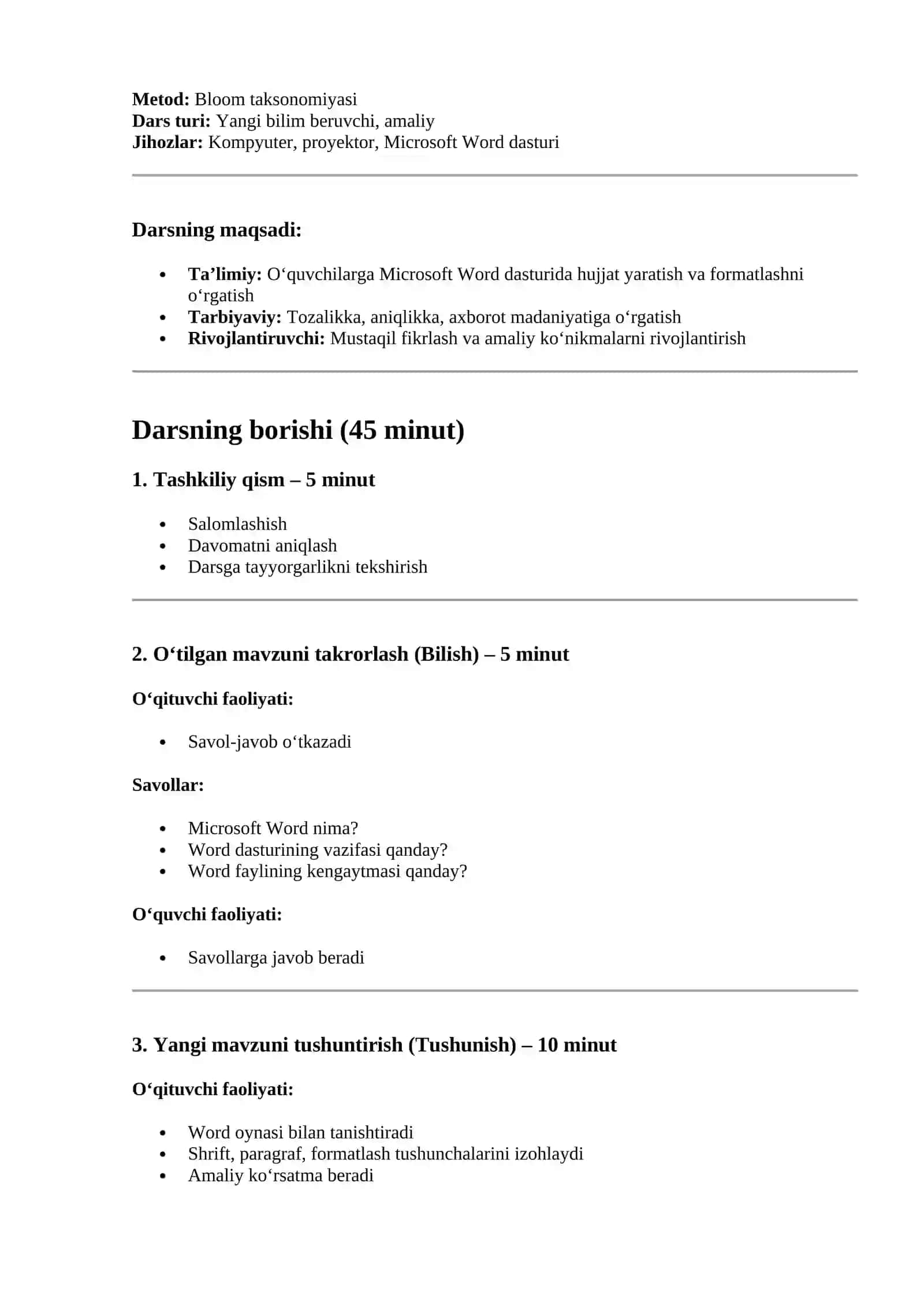 Word dasturini o‘rganishda Blum (Bloom) taksonomiyasini qo‘llash 3