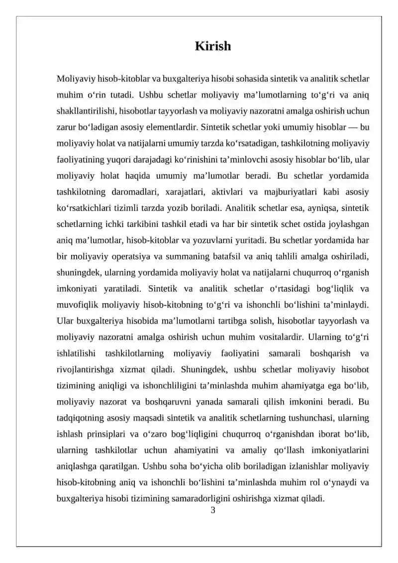 Sintetik va Analitik Schetlar 3