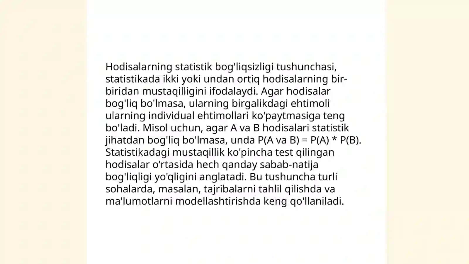 Hodisalarning bog’liqsizligi. To’la ehtimollik va Bayes formulalari 3