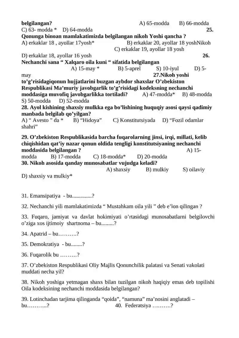 11-SINF DAVLAT HUQUQ ASOSLARI FANIDAN TEST 3