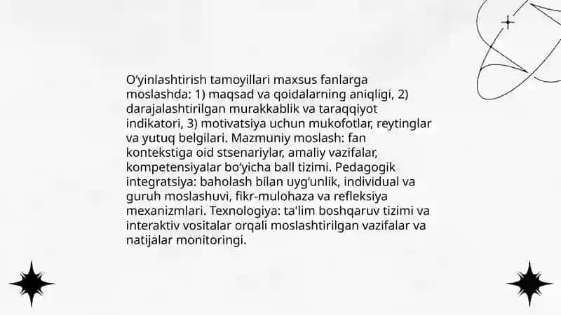 O‘yinlashtirish tamoyillari va maxsus fanlarni o‘qitishga moslash 3