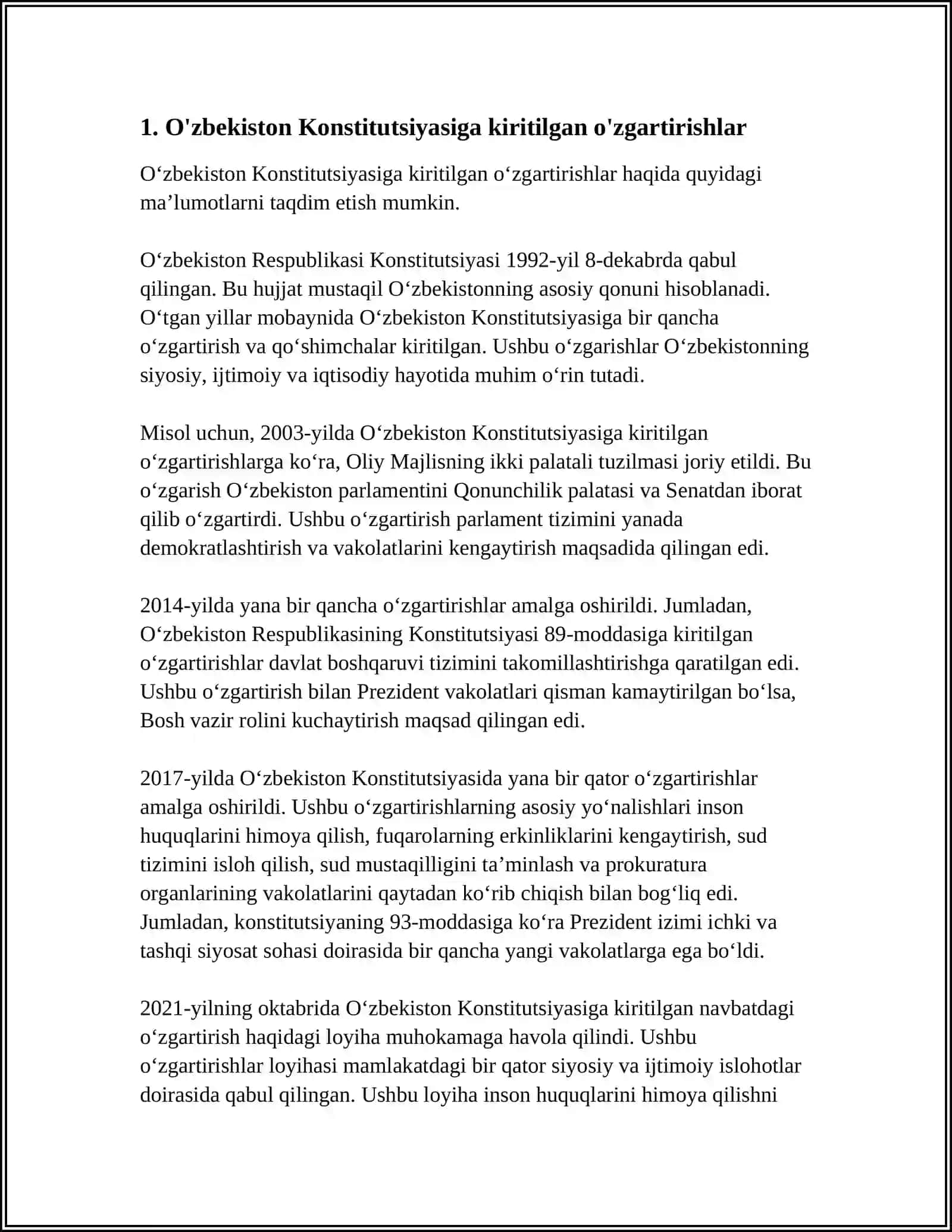 O'ZBEKISTONDA PARLAMENT SOHASIDA AMALGA OSHIRILGAN ISLOHATLAR 3