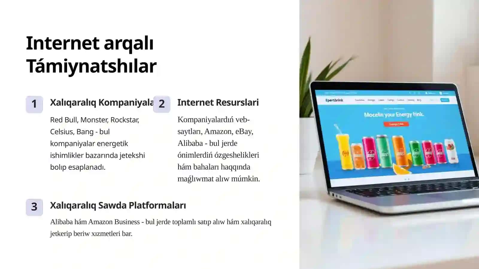 Internet arqalı sırt mámleket firmalarında islep shigarılıp atırgan energetikalıq ónimlerdıń texnikalıq kórsetkishlerin úyreniw 3
