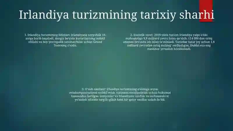 Irlandiya Davlati Urizmining Rivojlanishidagi Holati Haqida Statistik MaʼLumotlar 3