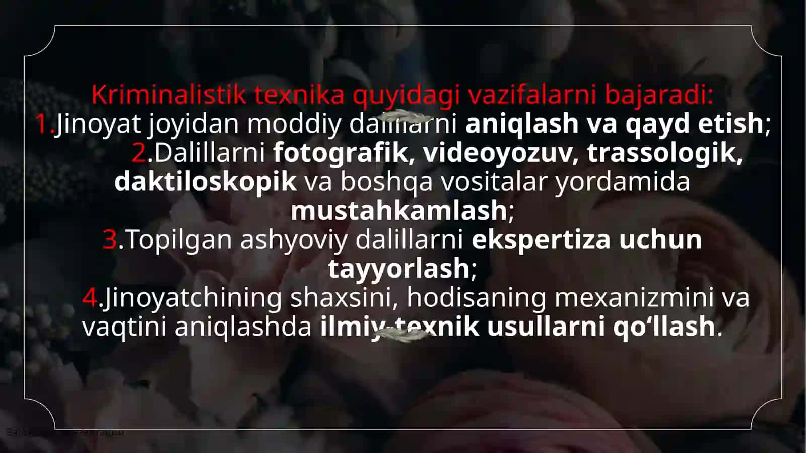 Kriminalistik texnikaning umumiy qoidalari. Sud fotografiyasi va video tasvir 3