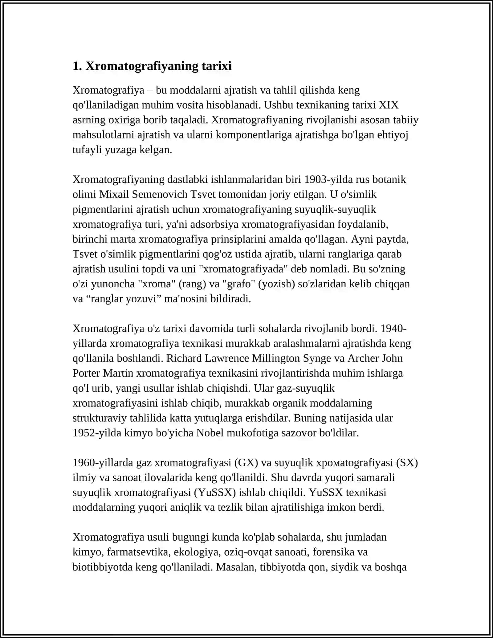 XROMOTAGRAFIYA UNING MOHIYATI, TURLARI, QOLLANILISHI 3