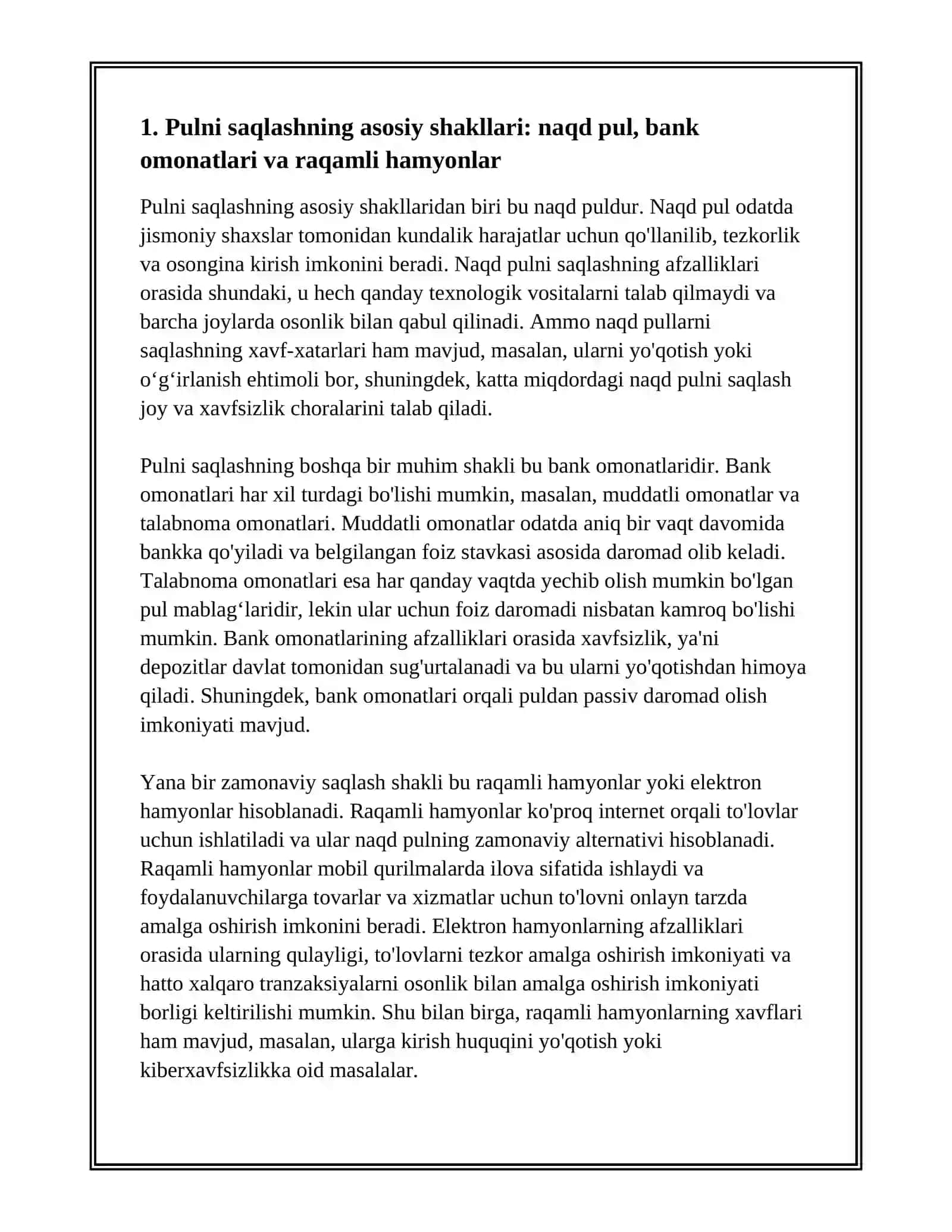 PULNI SAQLASH,ALMASHTIRISH VA OʻTKAZISH.BANK YACHEYKASINING AHAMIYATI 3