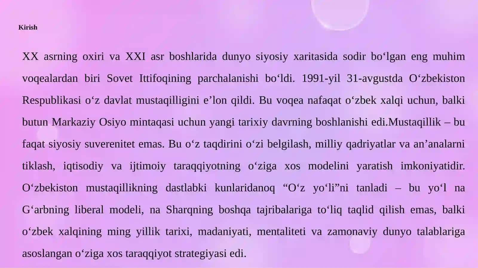 O‘zbekistonning o‘ziga xos istiqlol va taraqqiyot yo‘li 3