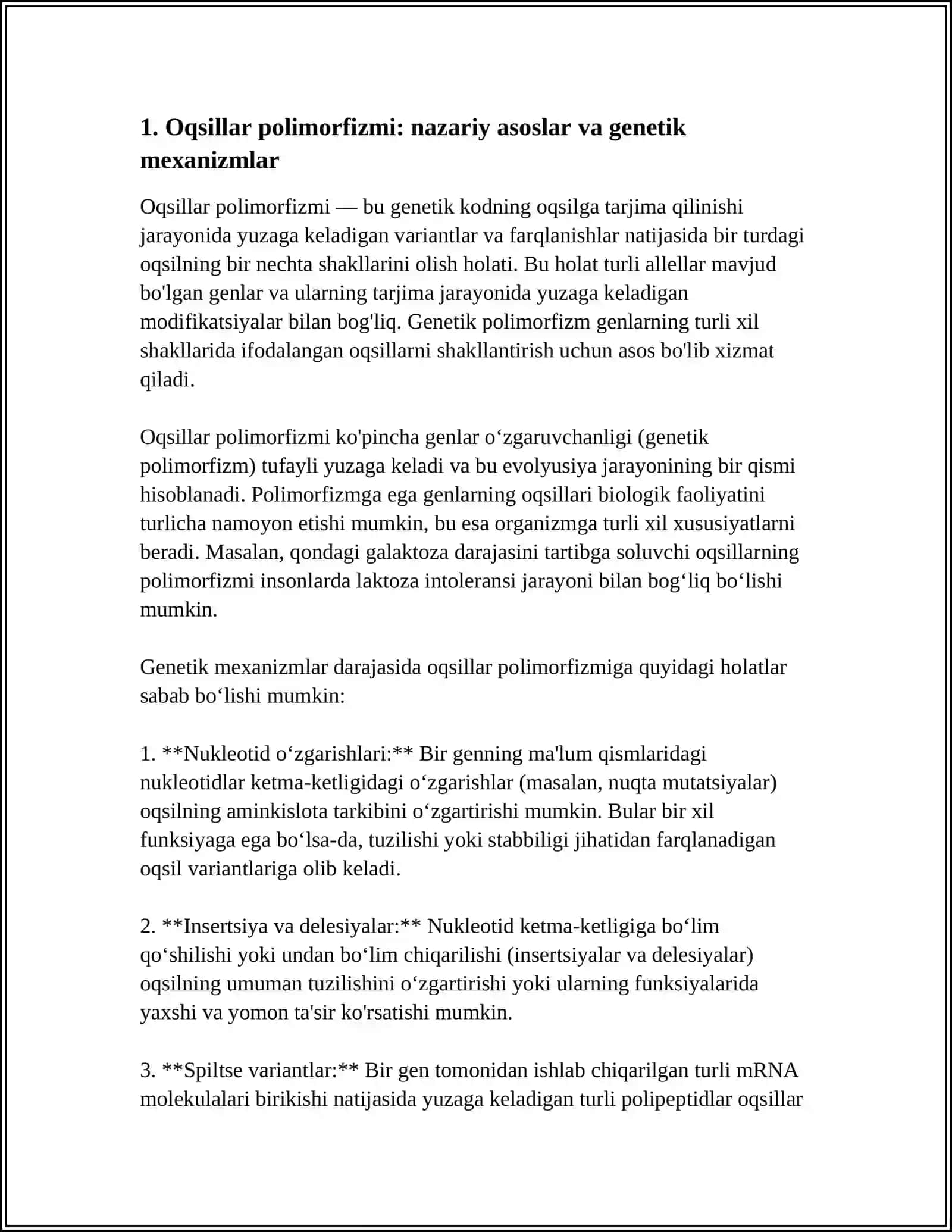 OQSILLAR POLIMORFIZIMI. TIBBIYOTDA REKOMBINANT DNK DAN FOYDALANISH 3