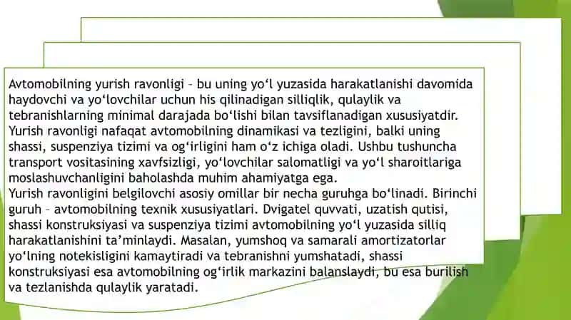 Oldi boshqariluvchi va yetaklovchi avtomobillaming yurish ravonligi 3