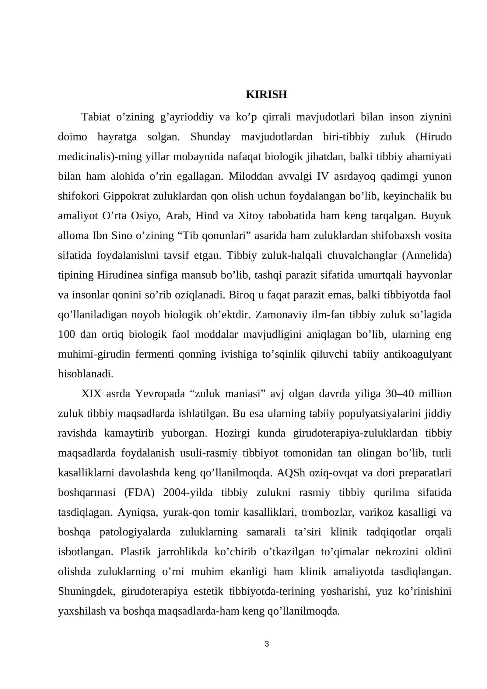 Tibbiy zuluk – Hirudo medicinalis (Annelida: Hirudinea) ning morfo-biologik xususiyatlari va tibbiyotda qo‘llanilishi 3