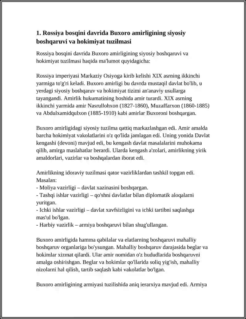 ROSSIYA BOSQINI DAVRIDA BUXORO AMIRLIGI IJTIMOIY SIYOSIY HAYOT 3