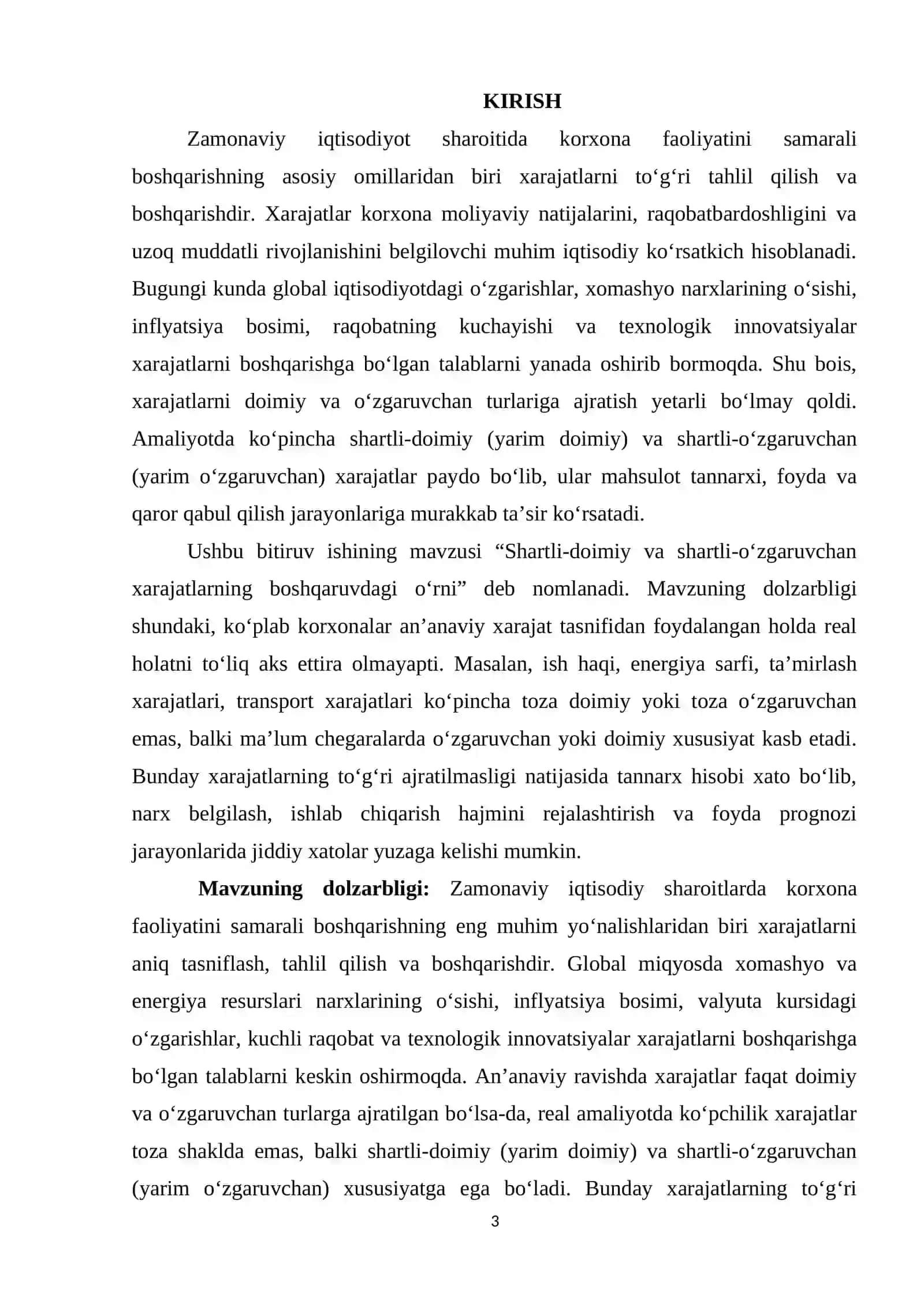 Shartli-doimiy va shartli-o‘zgaruvchan xarajatlarning boshqaruvdagi o‘rni 3