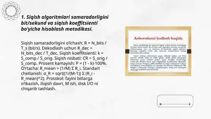 Siqish algoritmi asosida ma'lumotlarni siqish usullarining samaradorligini hisoblash 3