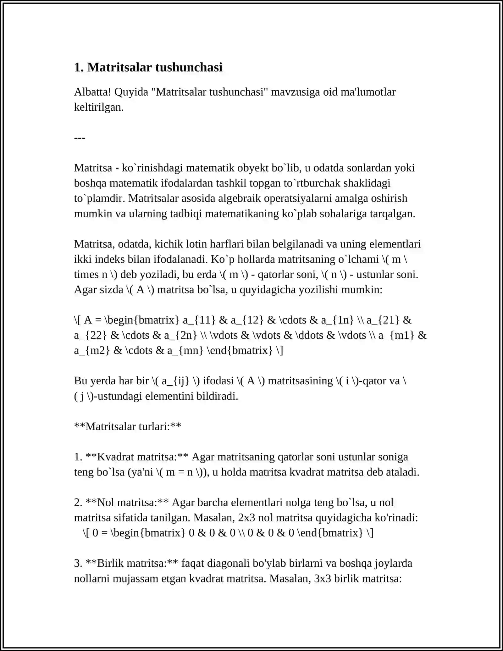 MATRITSALAR HAQIDA 3
