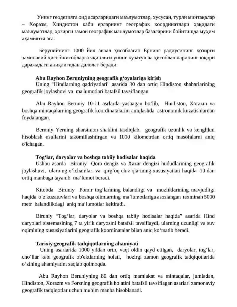 Abu Rayhon Beruniy asarlarida tarixiy geografik fikrlar tavsifi 3